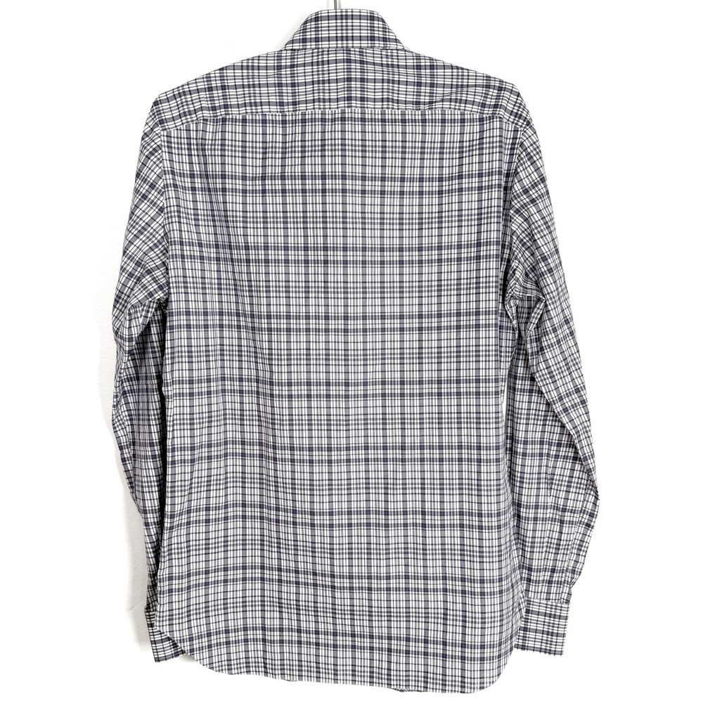 ISAIA Napoli Mens Dress Shirt 15 1/2 Check‎ Plaid Black & White Button Up - Picture 6 of 7